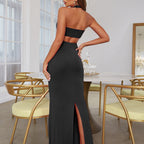 Summer Women Clothes Graceful Fashionable Dress Halter Backless Hollow Out Cutout Split Patchwork Dress TAJA
