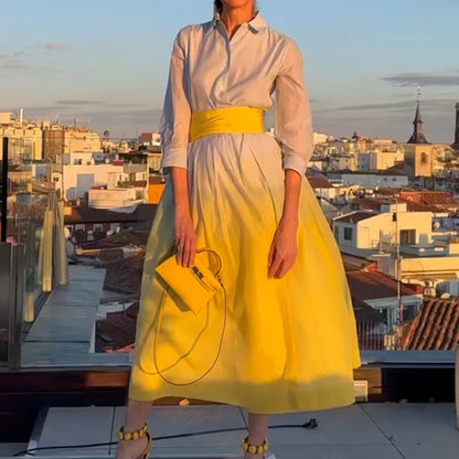 Fall Women Clothing Gradient Long Sleeve Loose Lace up Shirt Dress