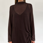 Spring Summer Arrival Mesh See through round Neck Long Sleeve Lace up Bow Split Dress Women FOREVEREIGHTEEN