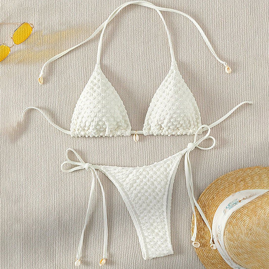 Traje de baño dividido con cordones para mujer, bikini sexy de color liso, traje de baño de playa de primavera, bikini