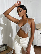 Nightclub Metal Chain Sequin Sling Tube Top Hadid