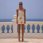 Spring Summer Sequined Printed Chest Wrapped Dress Holiday Casual Stretch Dress Oyrina