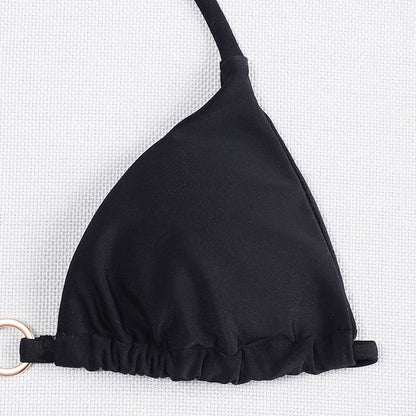 Traje de baño de color sólido con cuello halter atado para playa para mujer, bikini, tops