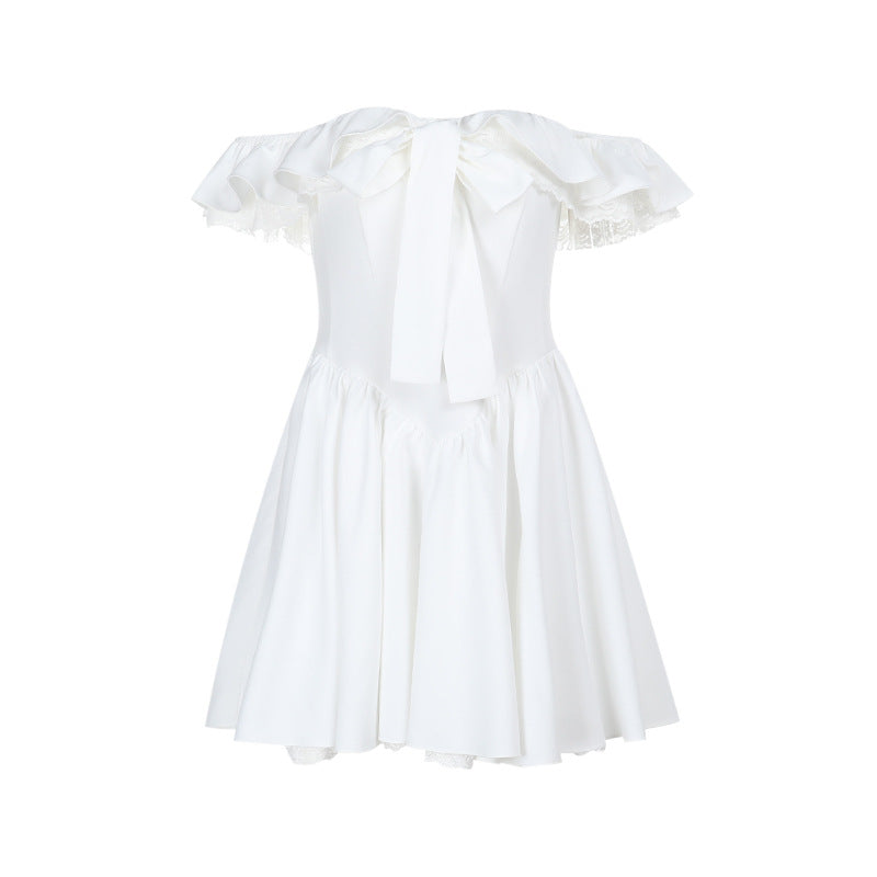 Women Sexy off Shoulder Girdle A line Lace Dress WHATOWEAR