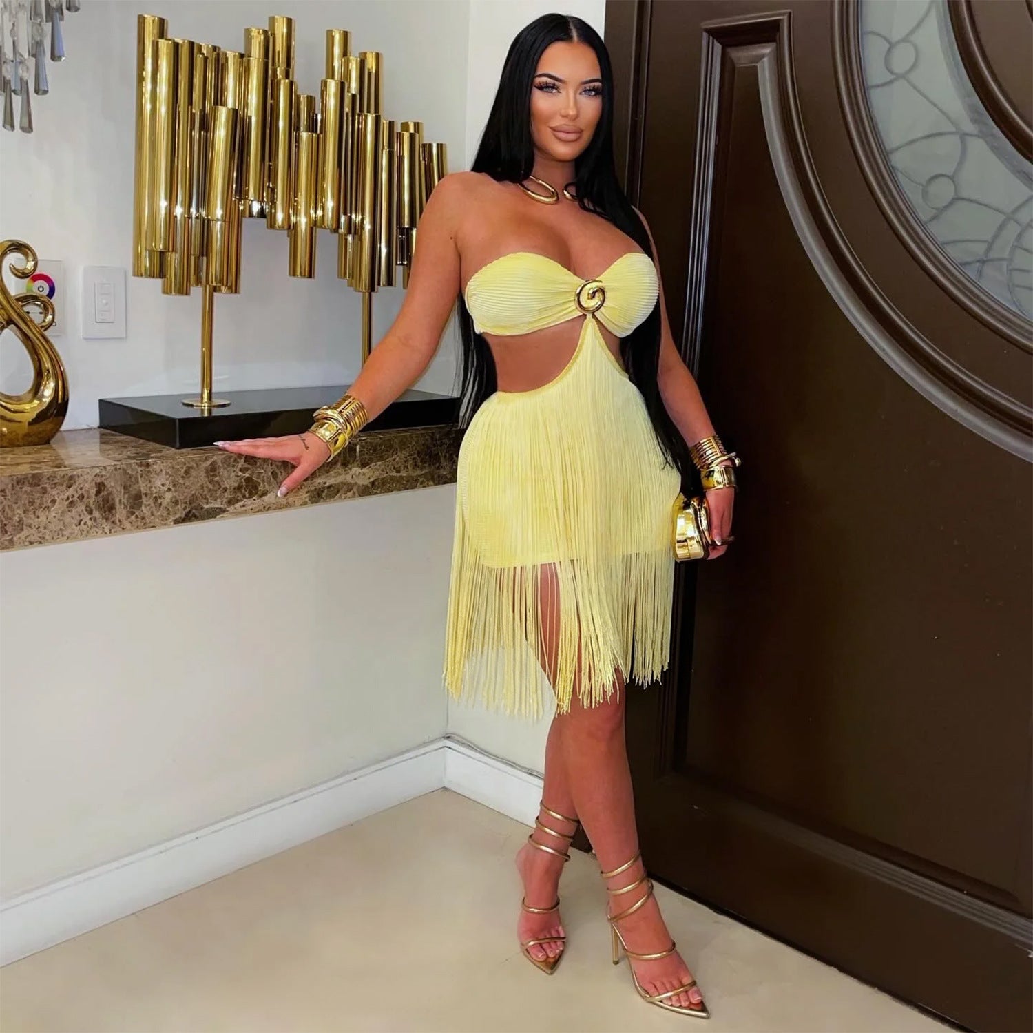 Women Tube Top Tassel Skirt Nightclub Party Dress Miss Siss