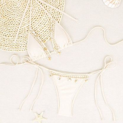 Bikini de encaje Wilhelmy Shell, bikini rosa de tres puntos, traje de baño dividido