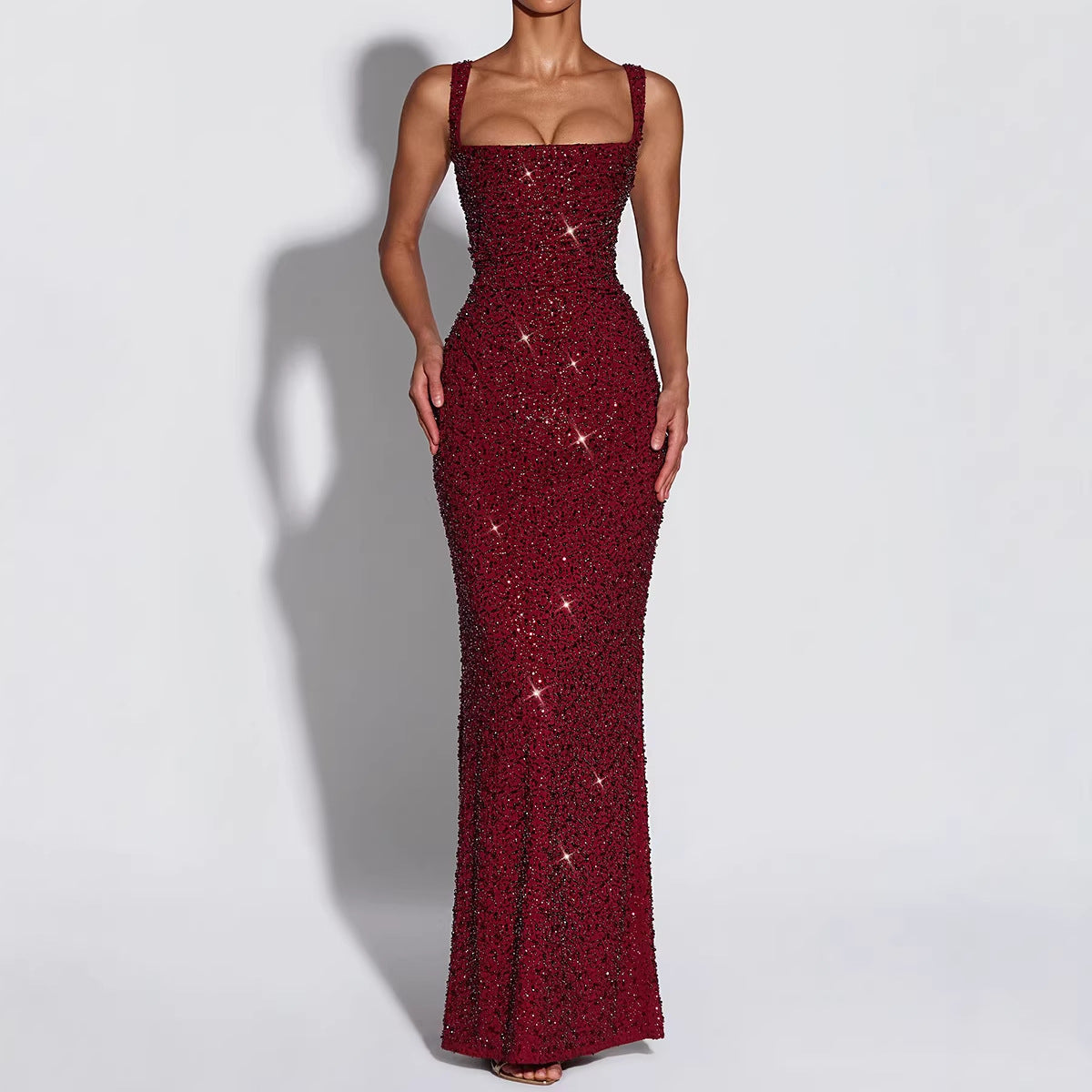 Women Clothing Dress Sequin Sling Evening Dress Dinner Sexy Dress Slim Fit Backless Maxi Dress REBECCA