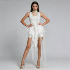 Summer Lace Stitching Vest Sexy Lightly Mature Scarf Ribbon All Matching Top for Women OFMY