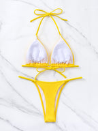 Bikini Thread Fabric Solid Color Triangle Cup Lace up Sexy Bikini Swimsuit for Women WithWind