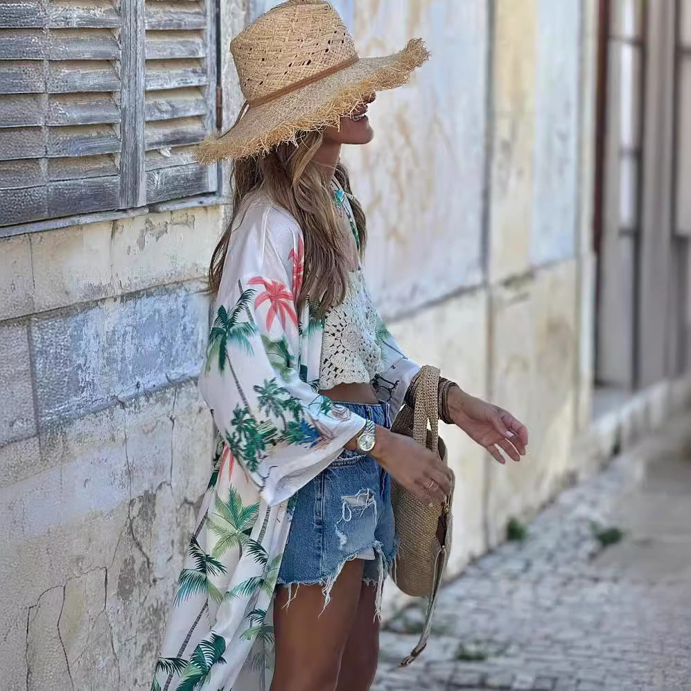 Sun Protective Clothes Shawl Internet Celebrity Same Printed Sleeve Cardigan Long Shawl