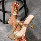 Sexy Bow Wine Glass Heel Electroplated Heel Square Toe High Heel Sandals Euseen