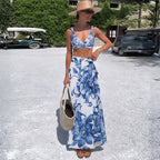 Bikini Blue Color Floral Vacation Split Swimsuit Women ShineRealm