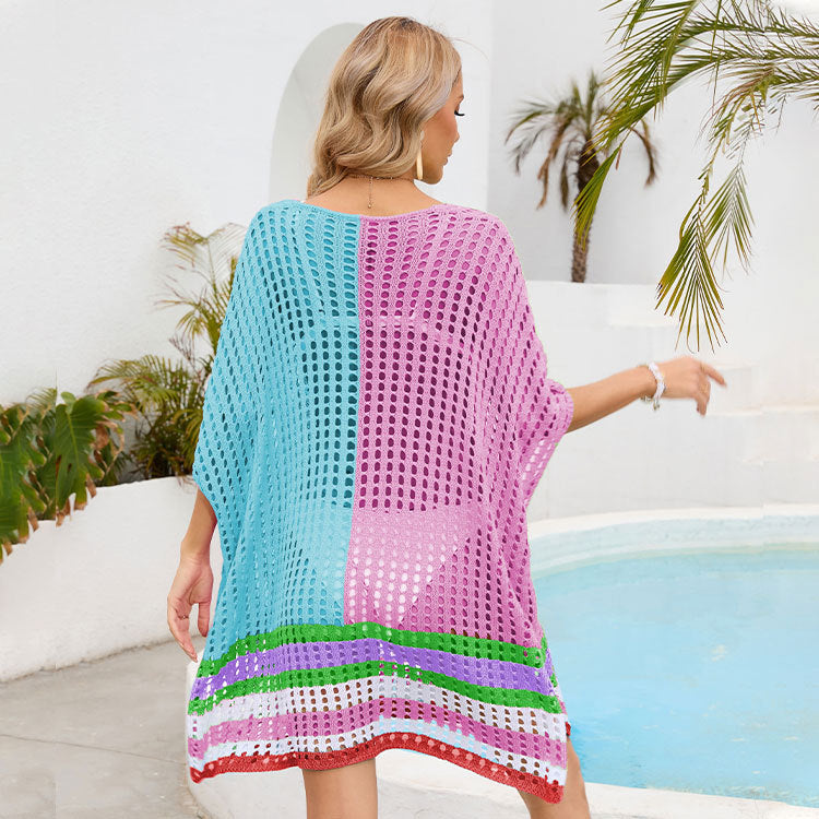 Summer Women Patchwork Cutout out Beach Dress Loose Beach Cover Up Women
