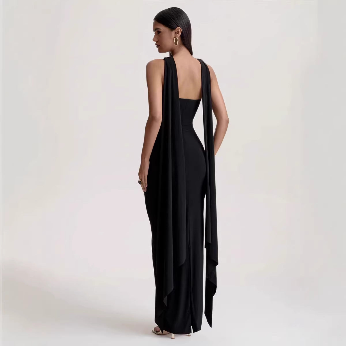 Women Summer Halter Ribbon Twist Woven Wrapped Chest Backless Slim Fit Niche Maxi Dress Bailess