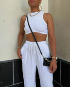 Round Neck Rib Sports Vest Spring Summer Sexy Cropped Slimming Waist I Shaped Short Top BESSY