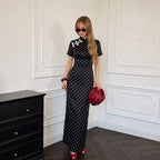 Autumn Ladies Slim Chinese Polka Dot Short Sleeve Dress Buckle Design YILINE