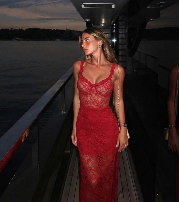 Swimsuit Red Sexy Lace One Piece Swimsuit Women Maxi Skirt ShineRealm