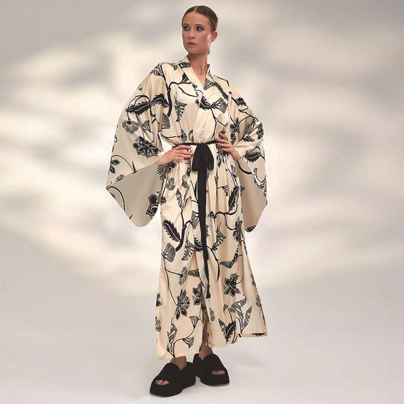 Ropa de playa con estampado de protección solar, cárdigan largo, bikini holgado, traje de baño, blusa exterior