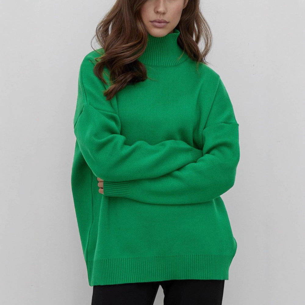 Pull à col roulé mi-long en maille, tendances automne-hiver, pull assorti, ample et chaud à col montant
