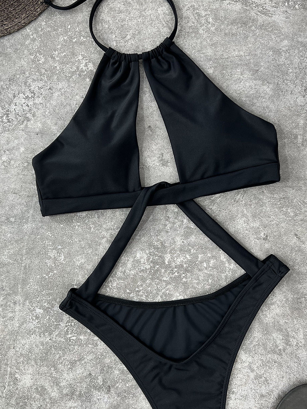Traje de baño de una pieza para mujer, bikini sexy de color sólido con cuello halter