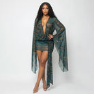Women Clothing Summer Sexy Mesh Deep V Plunge neck Digital Printing Slim Mini Dress HONEYBADGER