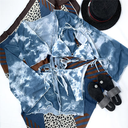 Women Seperated Swimwear Tie Dye Sexy Four Piece Bikini