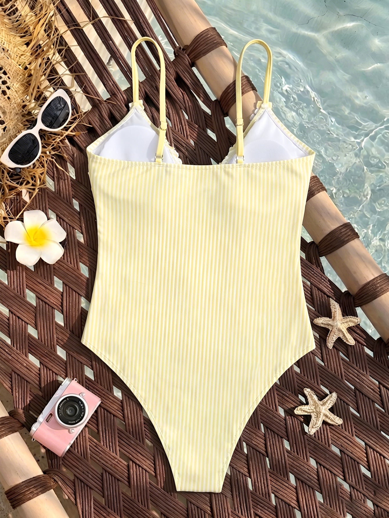 One Piece Swimsuit Plaid Striped Print Knotted Sexy Bikini Beach Women WithWind