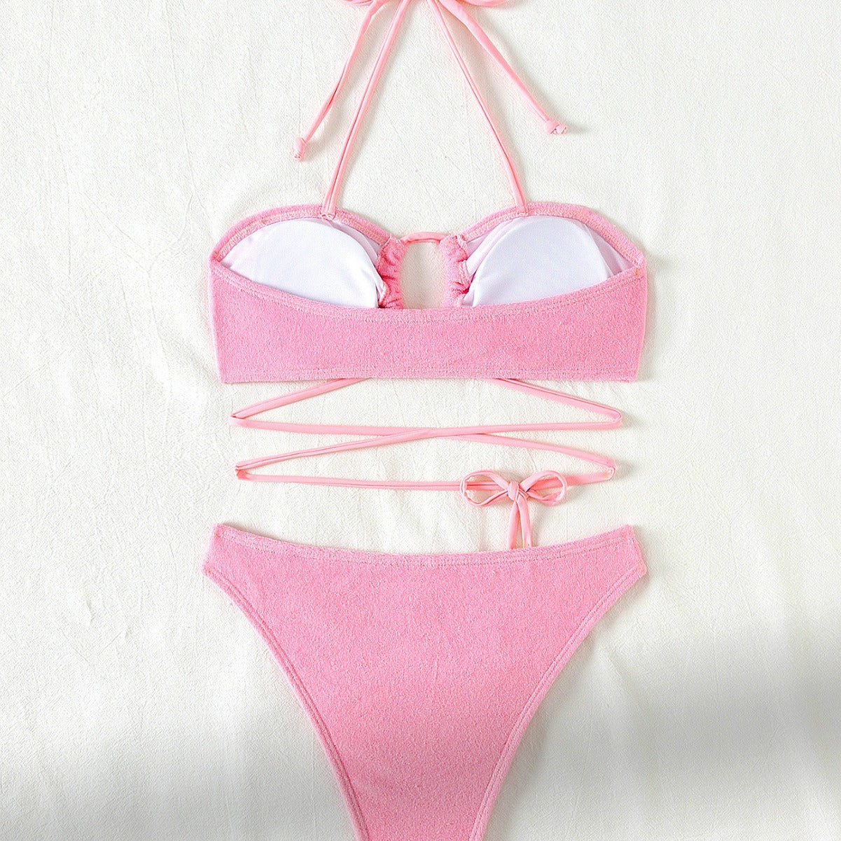 Split Swimsuit Women Hollow Out Cutout Sexy Bikini Triangle Two Piece Set Lace up Solid Color Chimie