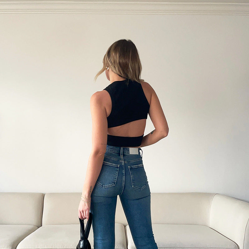 Women Clothing Basic Vest Women Clothing Slim Short Hollow Out Cutout Vest for Women SMUJI