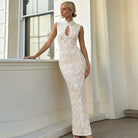 Sexy Hollow Out Cutout Lace Sleeveless Dress Sexy Slim Fit Slimming Sheath Split Dress BULLINGER