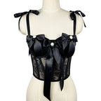 Lace Bow Boning Corset Bra Sexy Slimming Fish Hanging Tube Top Women Short Camisole Strap Kanuner