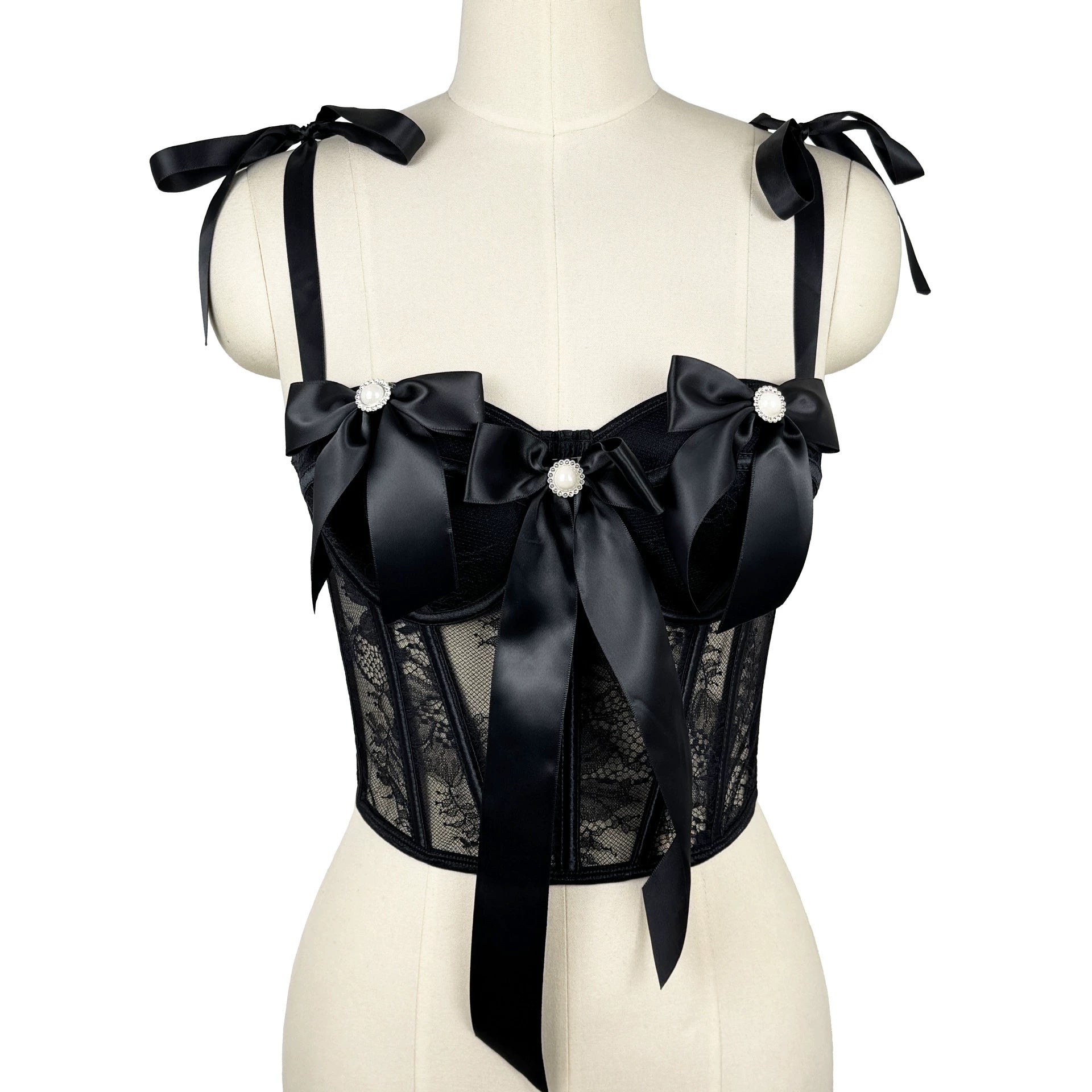 Lace Bow Boning Corset Bra Sexy Slimming Fish Hanging Tube Top Women Short Camisole Strap Kanuner