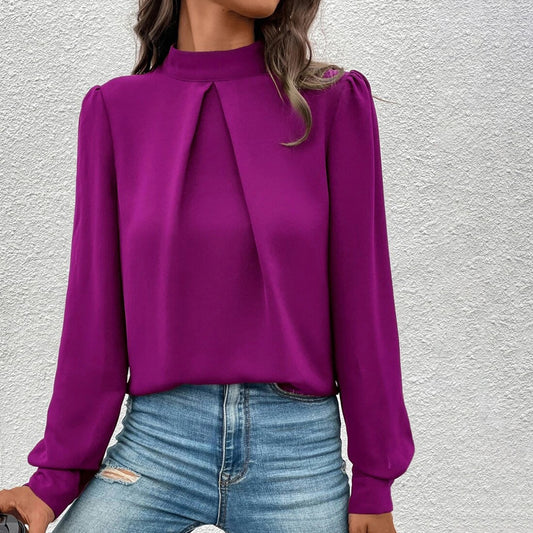 Women Clothing Spring Summer Long Sleeve Satin Top Shirt