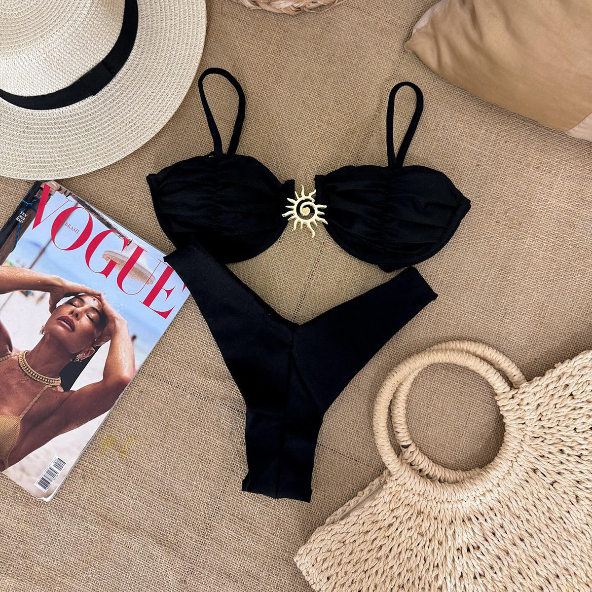 Black Steel Bracket Push up Bikini Swimsuit