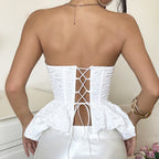 Summer Jacquard Solid Color Sexy Spicy Girl Boning Corset Chest Cotton Waist Tight Fishtail Hem Lace up Tube Top Sumice
