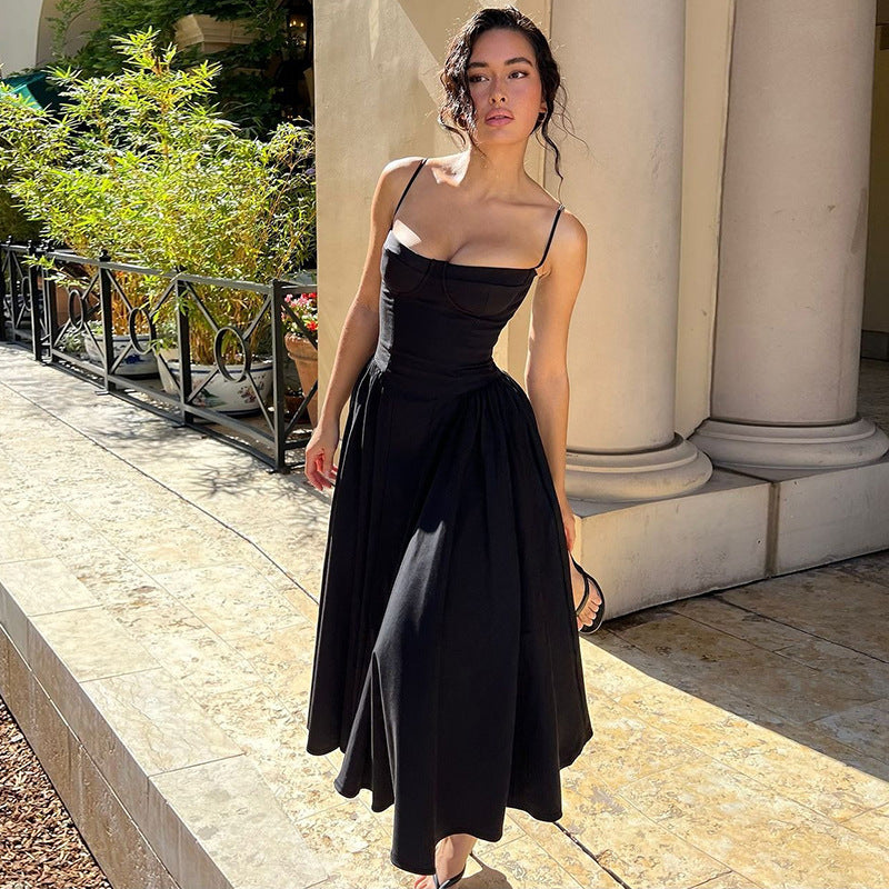 Women Wear Autumn Winter Sexy Waist Trimming Slim Backless Sling Dress BULLINGER