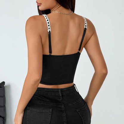 Retro Street Niche Stitching Sexy Lace Mesh Boning Corset Vest Slim Sexy Bra Women