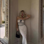 Women Clothing Tube Top Dress High Grade Knitted Maxi Dress Spring Autumn High Grade Maxi Dress Havana