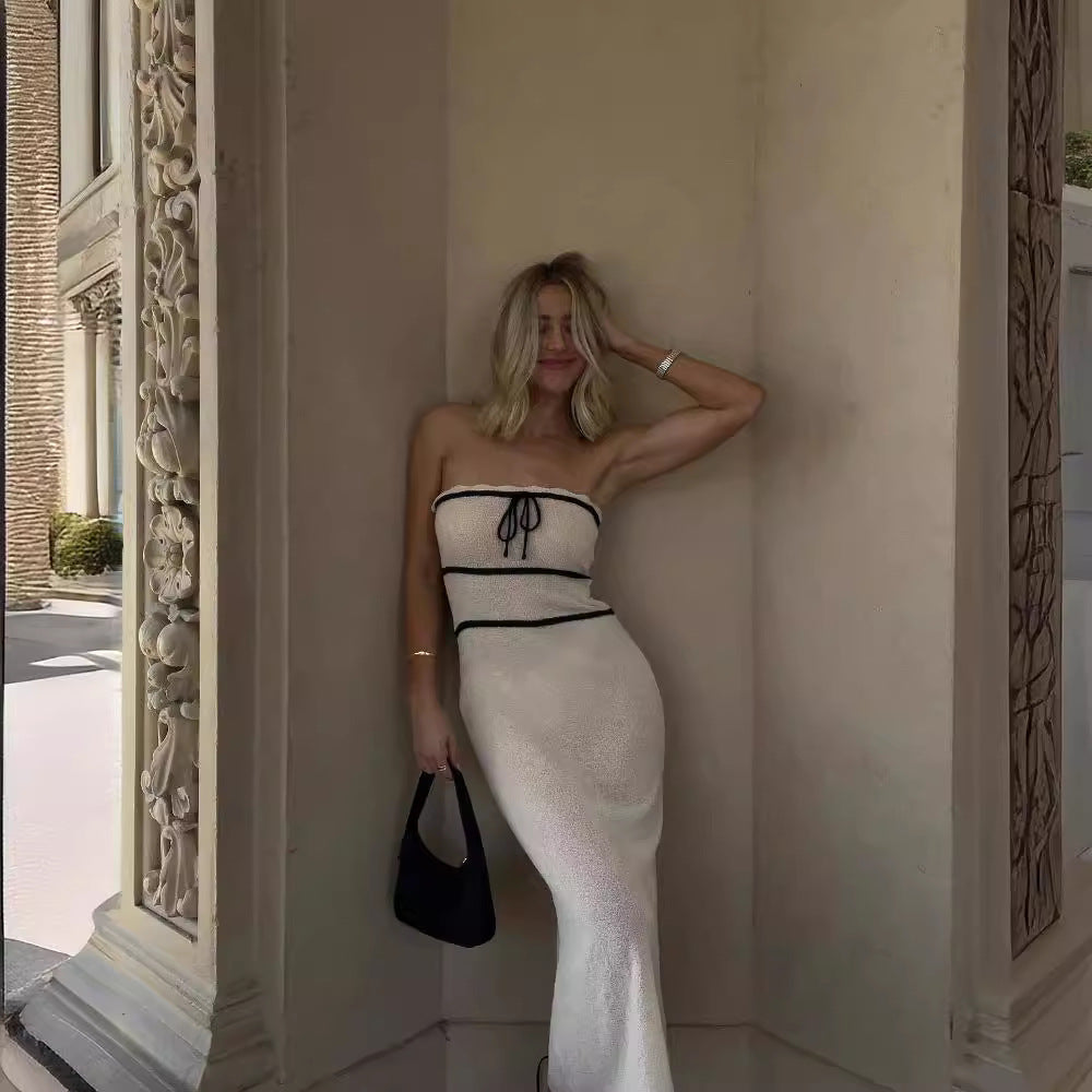Women Clothing Tube Top Dress High Grade Knitted Maxi Dress Spring Autumn High Grade Maxi Dress Havana