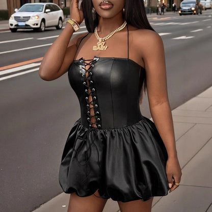 Tube Top Sexy Backless Waist Trimming Bud Swing Dress Women Elegant Dress