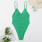 Deep V Plunge Bikini Sexy Swimsuit Solid Color Wrinkle Champray Bikini