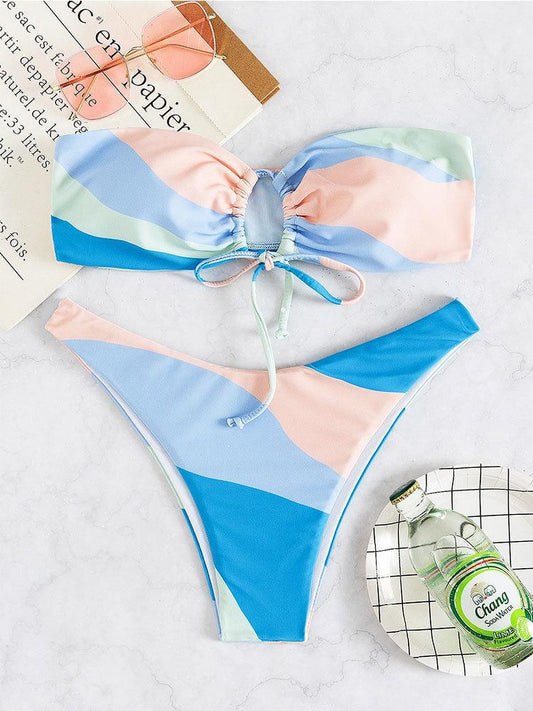 Summer Sexy Floral Tube Top Sexy Two Piece Bikini High Waist Beach Swimsuit Swimsuit for Women