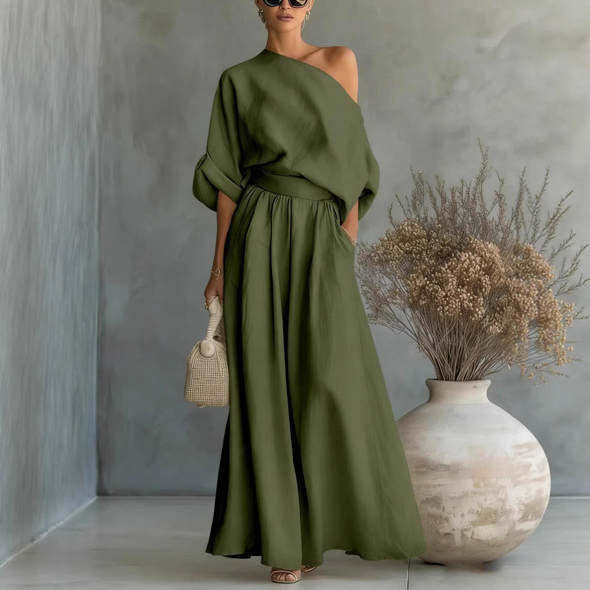 Spring Set Casual Loose Wide Leg Loose off Shoulder Top Two Piece Sets Venly