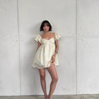 Women Clothing Summer Lace Embroidered Loose Puff Sleeves Sweet Elegance Dress Burgatti