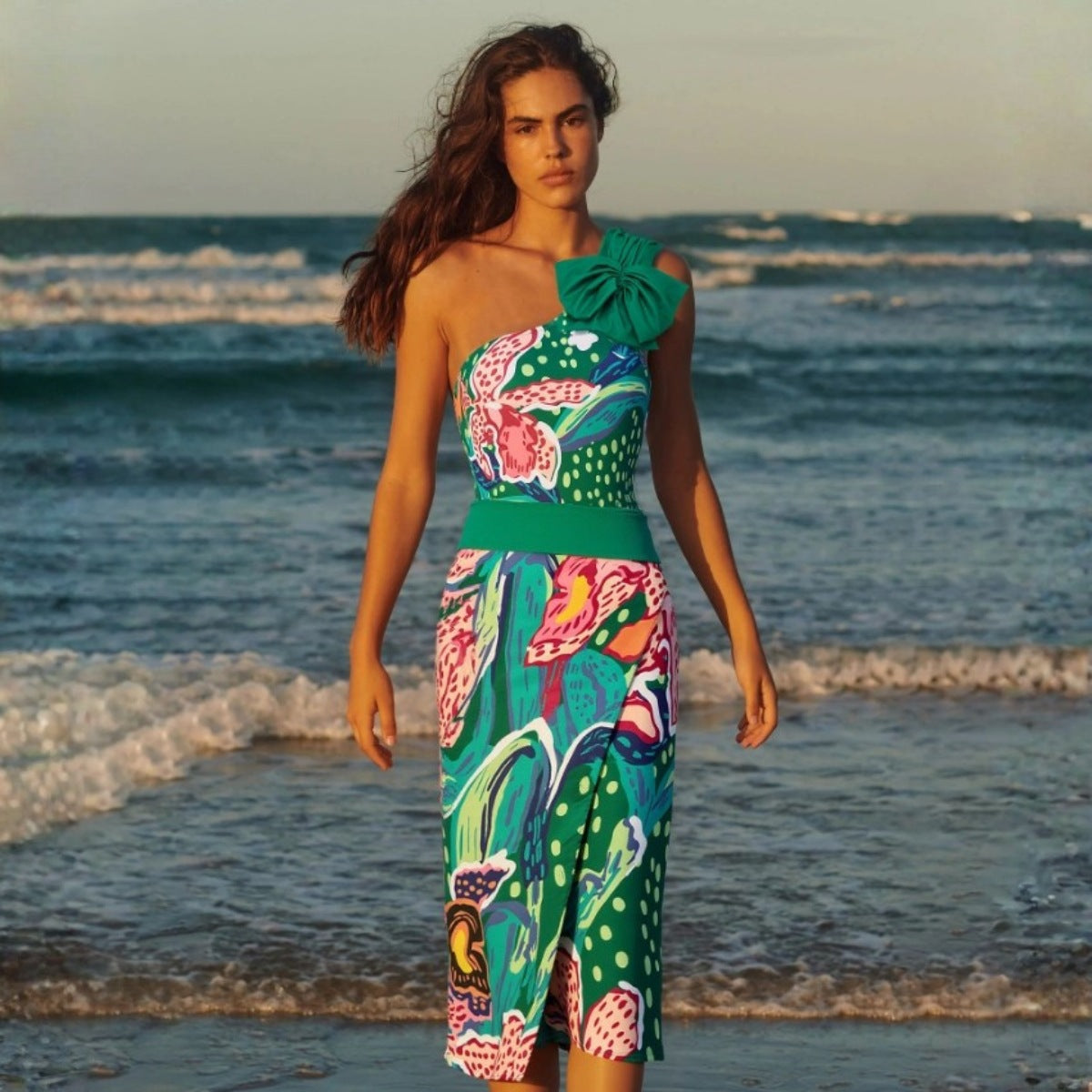 Swimsuit One Shoulder Abstract Printing One Piece Swimsuit Women Wrap Skirt ShineRealm