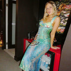 Robe d'été sexy en dentelle à imprimé sans manches et dos nu pour femme