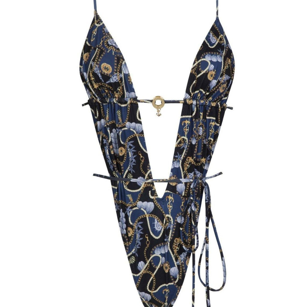 Traje de baño de una pieza con escote en V profundo y sexy para mujer, traje de baño de verano con estampado sexy y cordones sin espalda