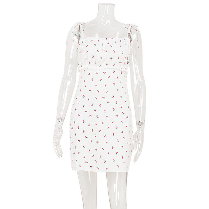 Summer Fresh Sweet Floral Strap Small High Waist Dress LaceCH