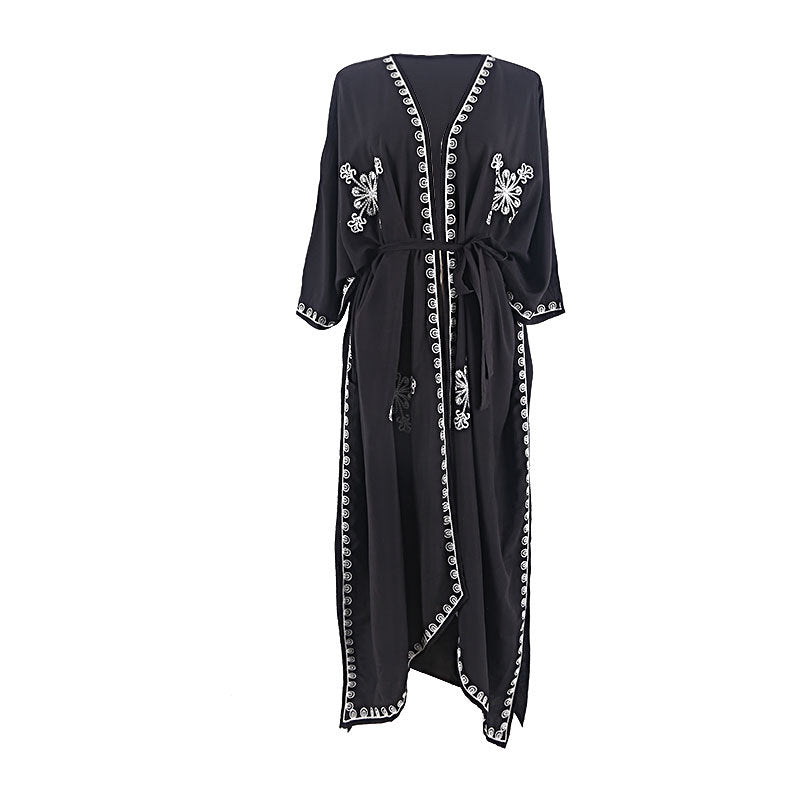 Rayon Embroidered Loose Long Cardigan Beach Sun Protection Coat Beach Cover Up Swimsuit Outwear Women EvenStar