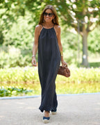 Women Halter Slit Cotton Linen Casual Holiday Dress Spring Summer GlamArt
